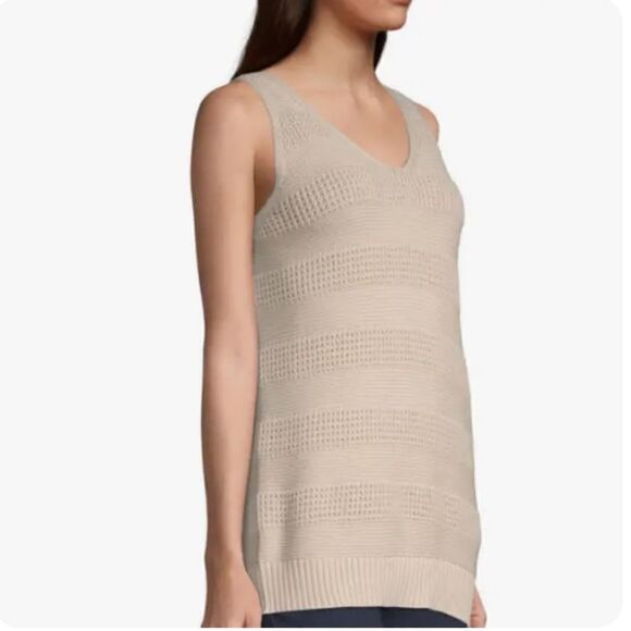 a.n.a. V-Neck Sleeveless Pull Over Sweater Natural Color - Picture 2 of 7